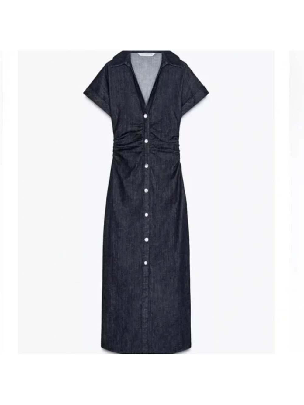 New ZARA Classic Black Button-Front Midi Dress - Picture 3 of 4